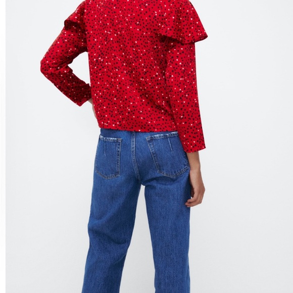 Zara red satin heart patterned tiered pussybow blouse - Picture 14 of 14